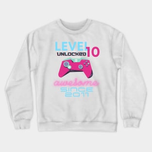 Level 10 Unlocked Awesome 2011 Video Gamer Crewneck Sweatshirt